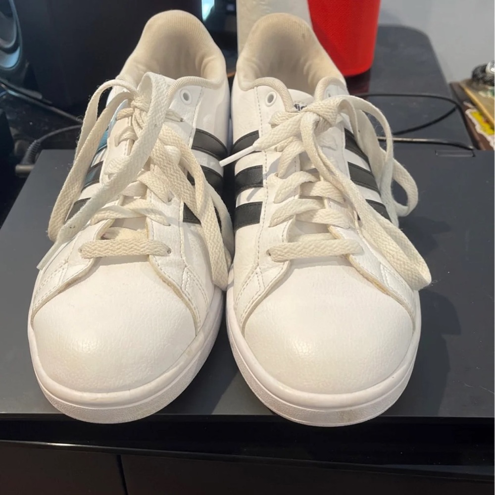 adidas White Sneakers with Black Stripes